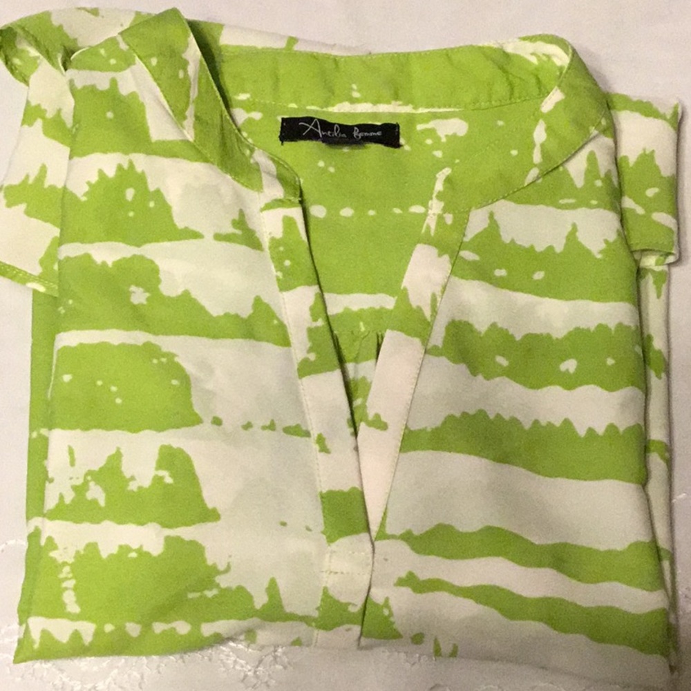 Antilia femme green and white L silky blouse